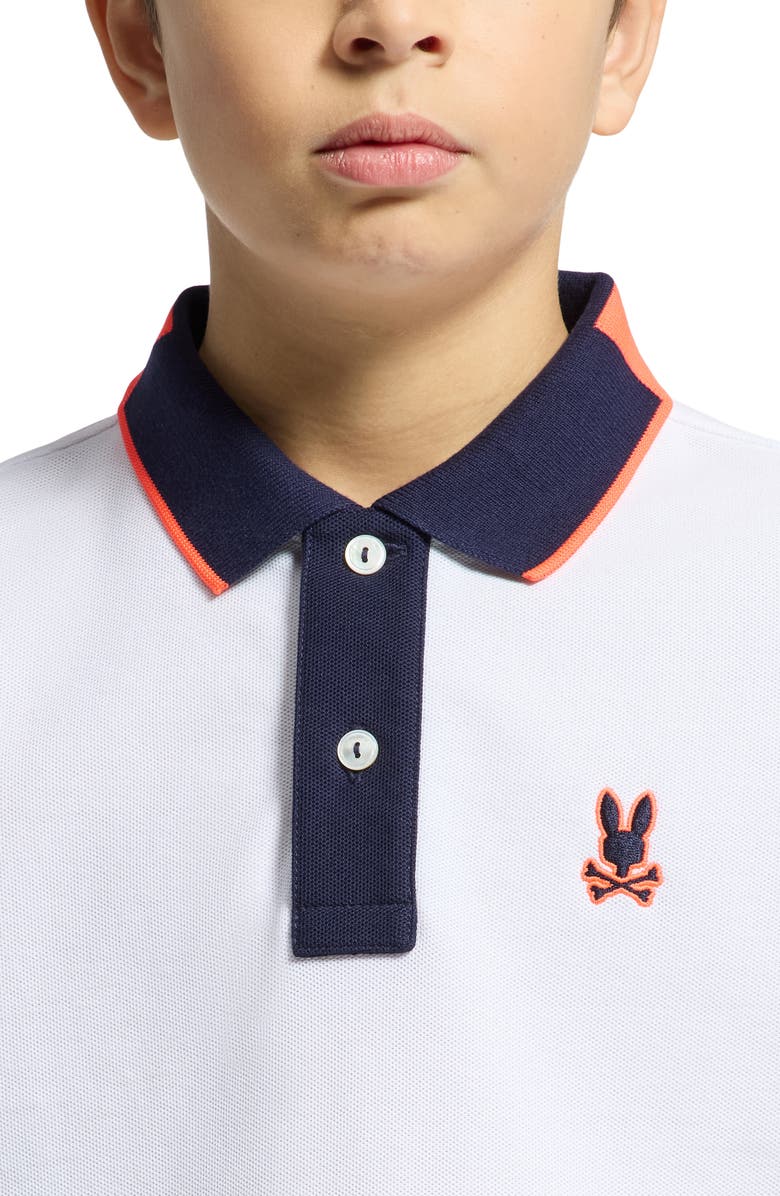 Psycho Bunny Kids' Thatcher Cotton Pique Polo, Alternate, color, White
