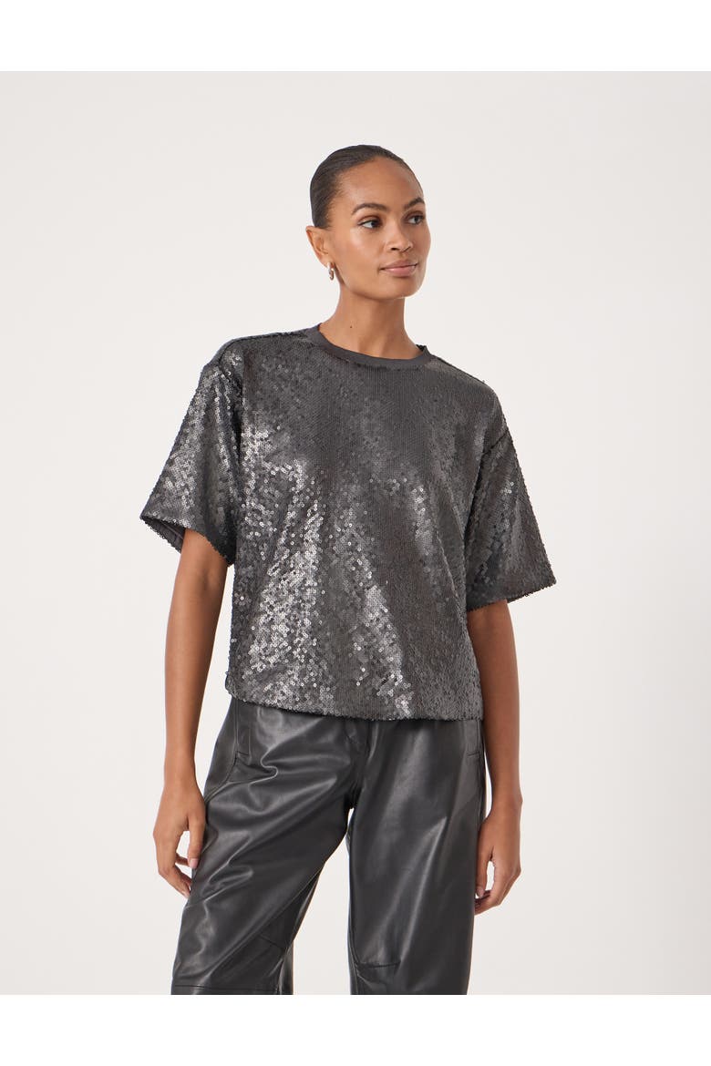 Holly Matte Sequin T-Shirt, Main, color, Gunmetal Grey