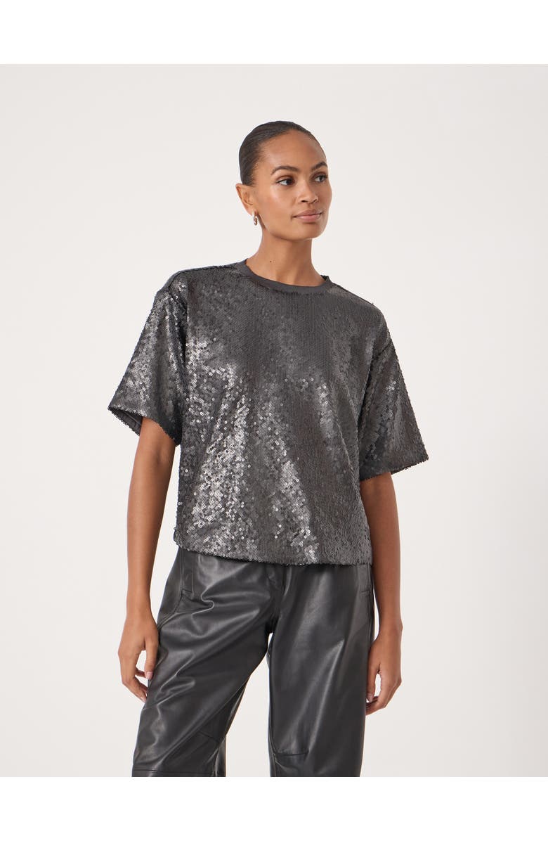 Hush Holly Matte Sequin T-Shirt, Main, color, Gunmetal Grey