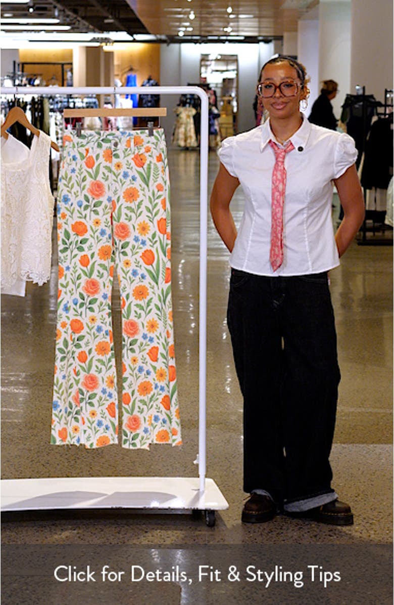 Floral High Waist Slit Hem Flare Jeans, sales video thumbnail
