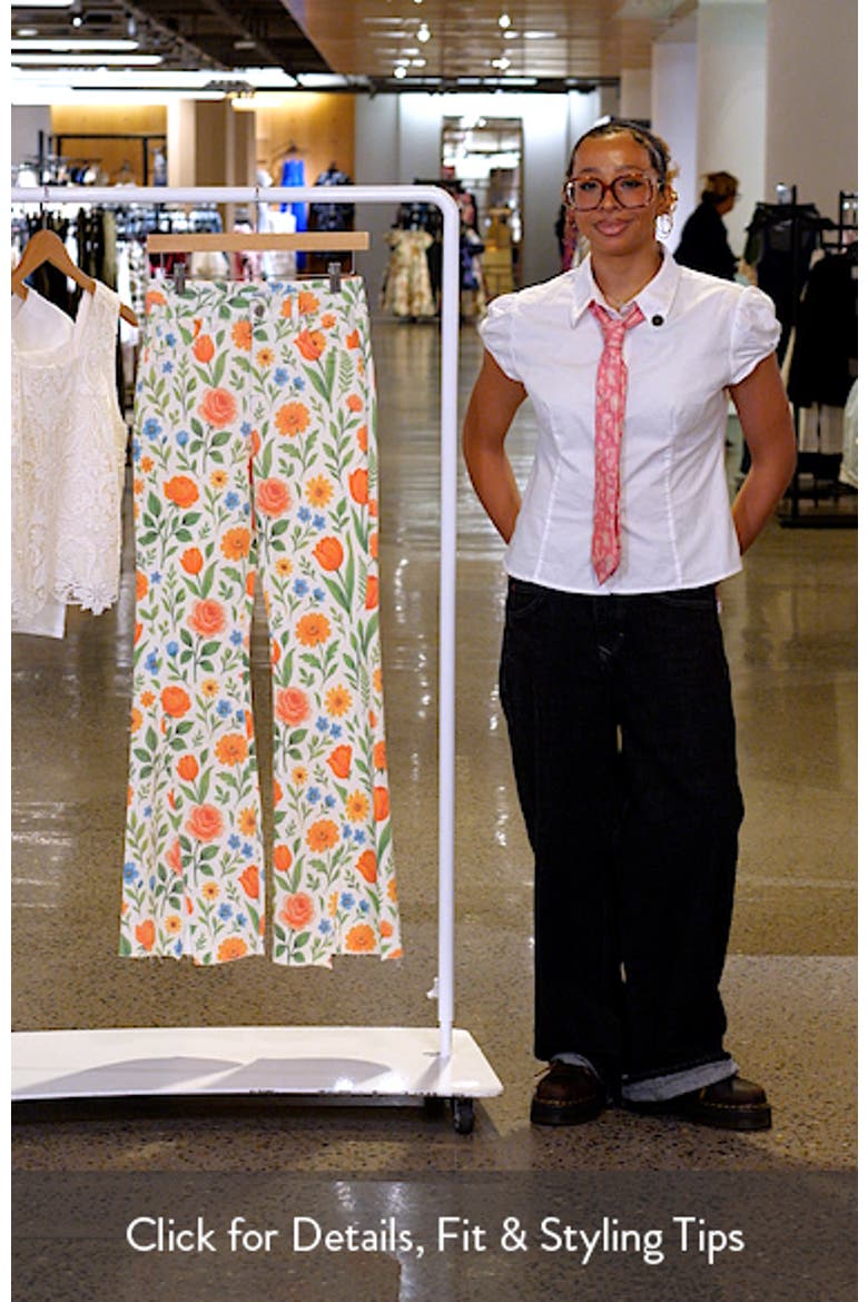Floral High Waist Slit Hem Flare Jeans video