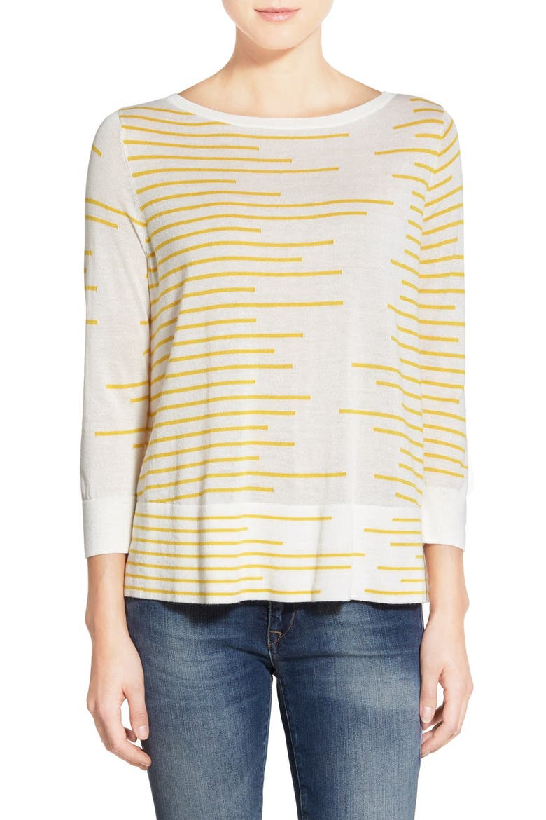 Button Back Boatneck Sweater, Main, color, IVORY- YELLOW LINES PATTERN
