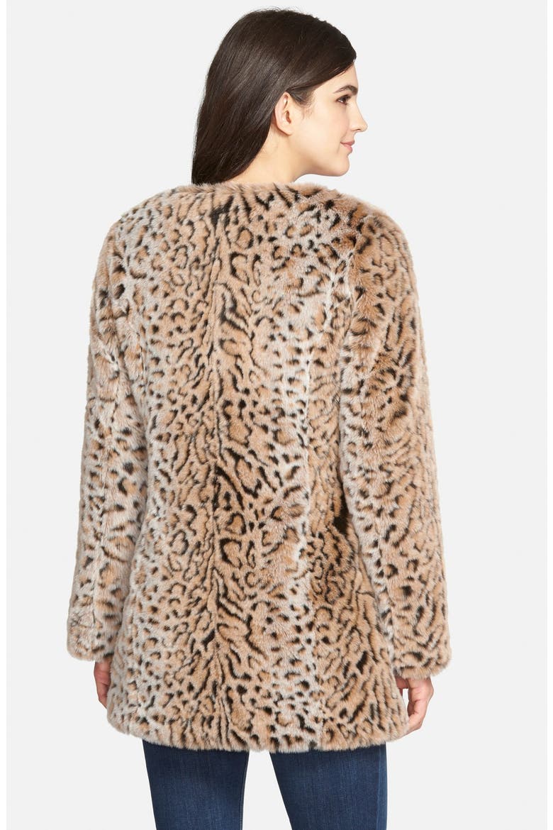 Faux Fur Leopard Print Coat, Alternate, color, LEOPARD