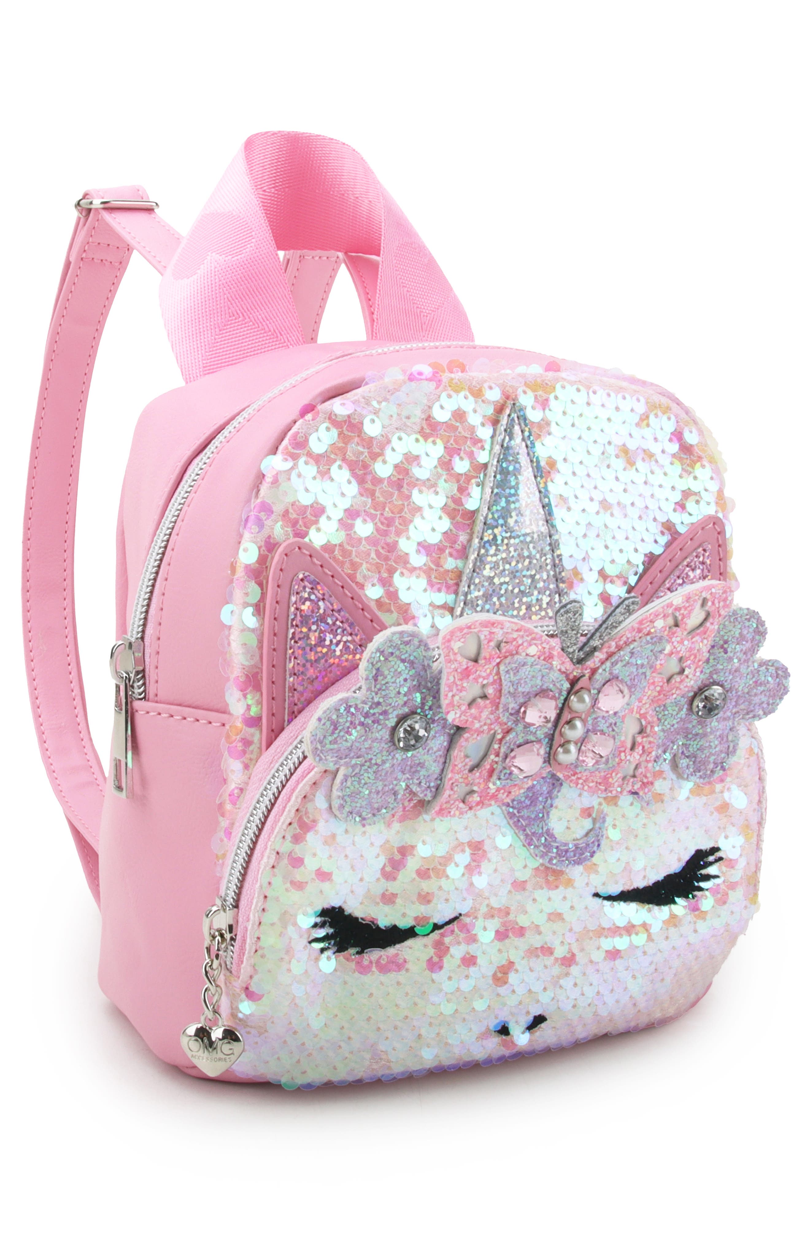 OMG Accessories Kids' Gwen Sequin Micro Mini Backpack, Alternate, color, Bubble Gum