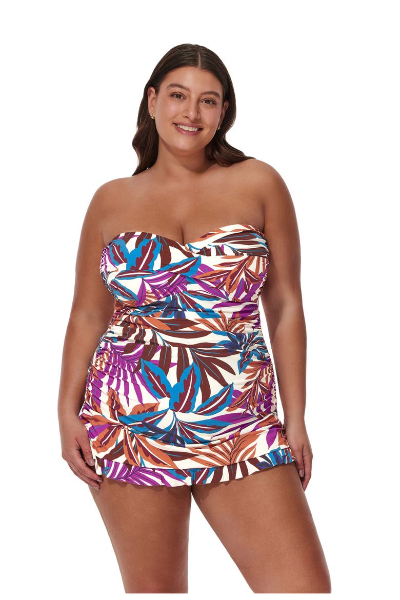 Plantopia Plus Size Bandeau Swimdress, Main, color, Multi