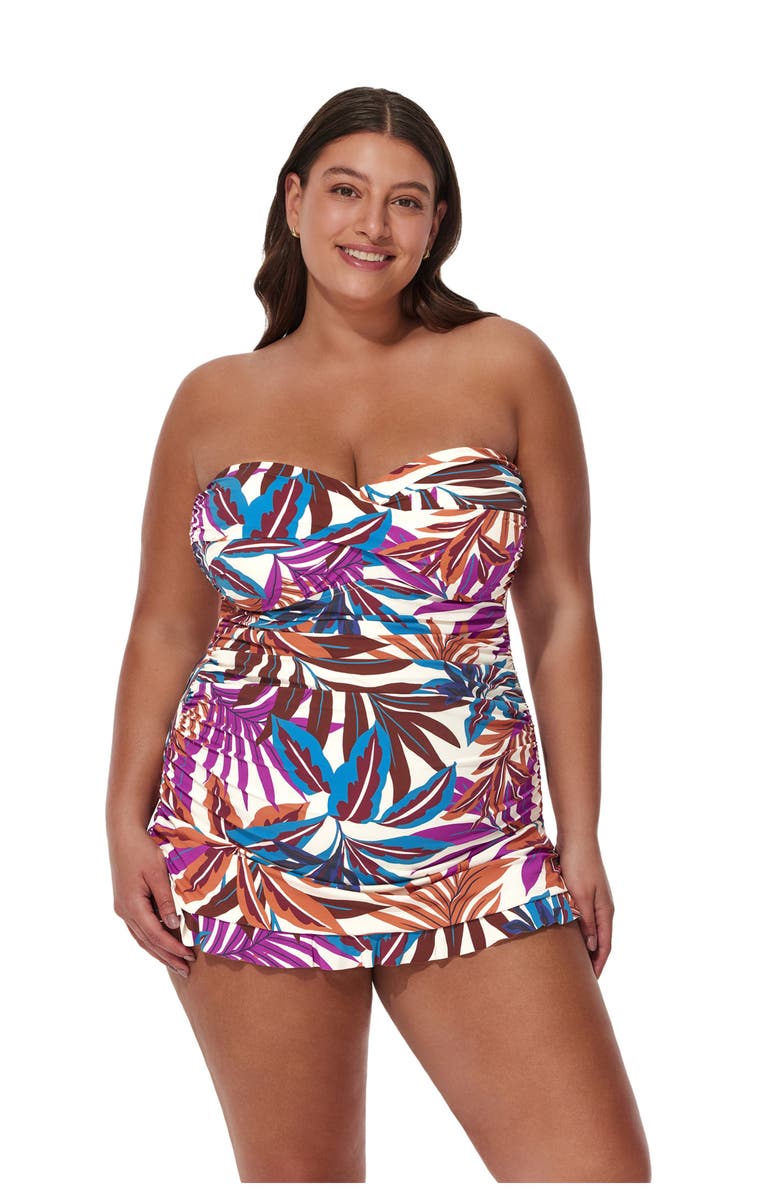 Profile by Gottex Plantopia Plus Size Bandeau Swimdress, Main, color, Multi