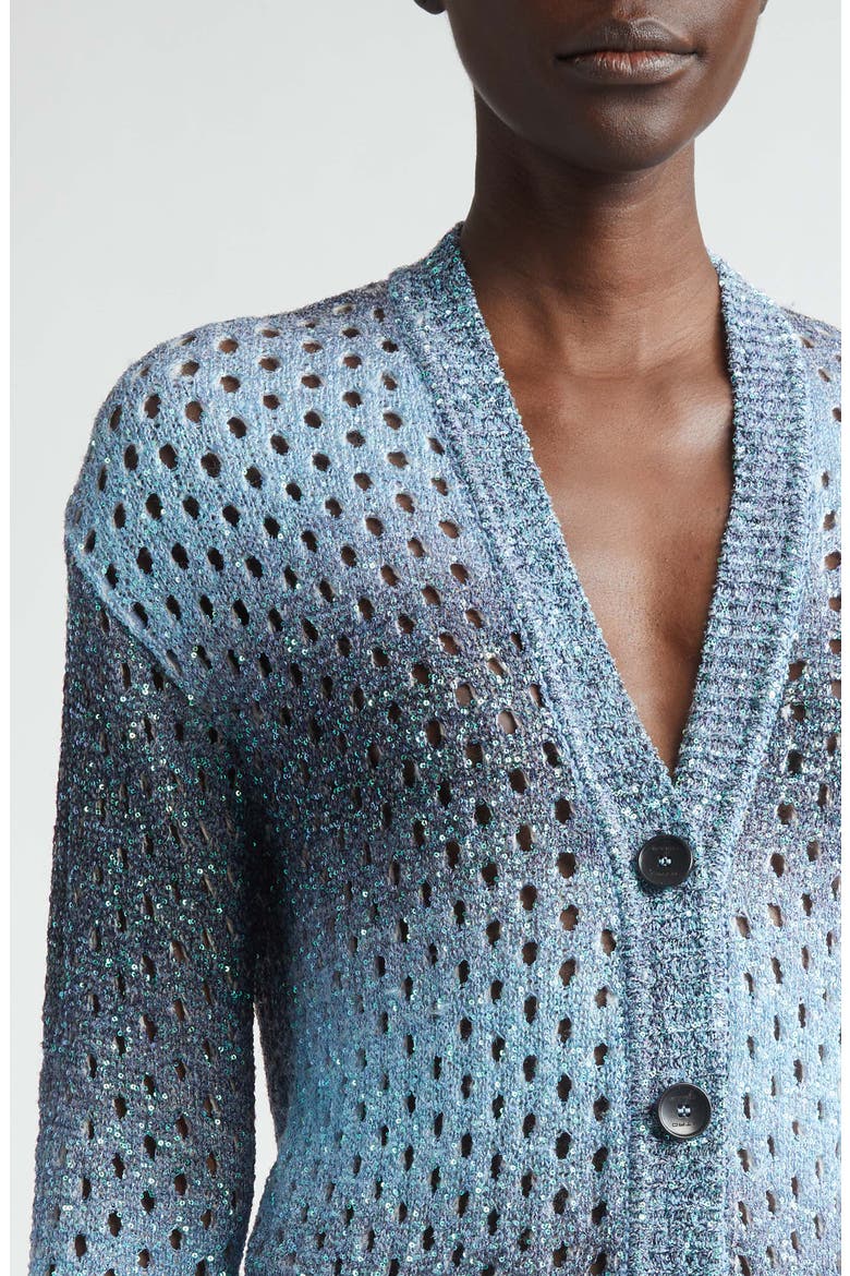 Sequin Embellished Open Stitch Ombré Cardigan, Alternate, color, BLUE