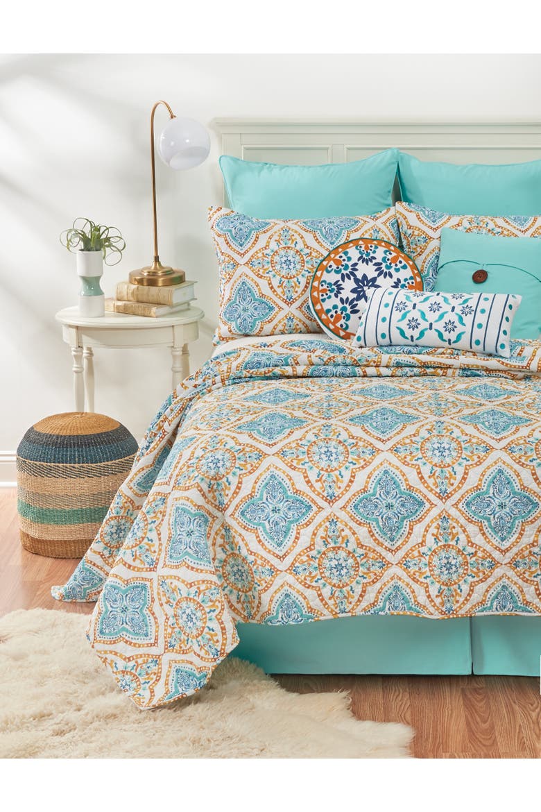 Terrace Medallion Cotton Quilt Set - Reversible and Machine Washable, Alternate, color, Blue