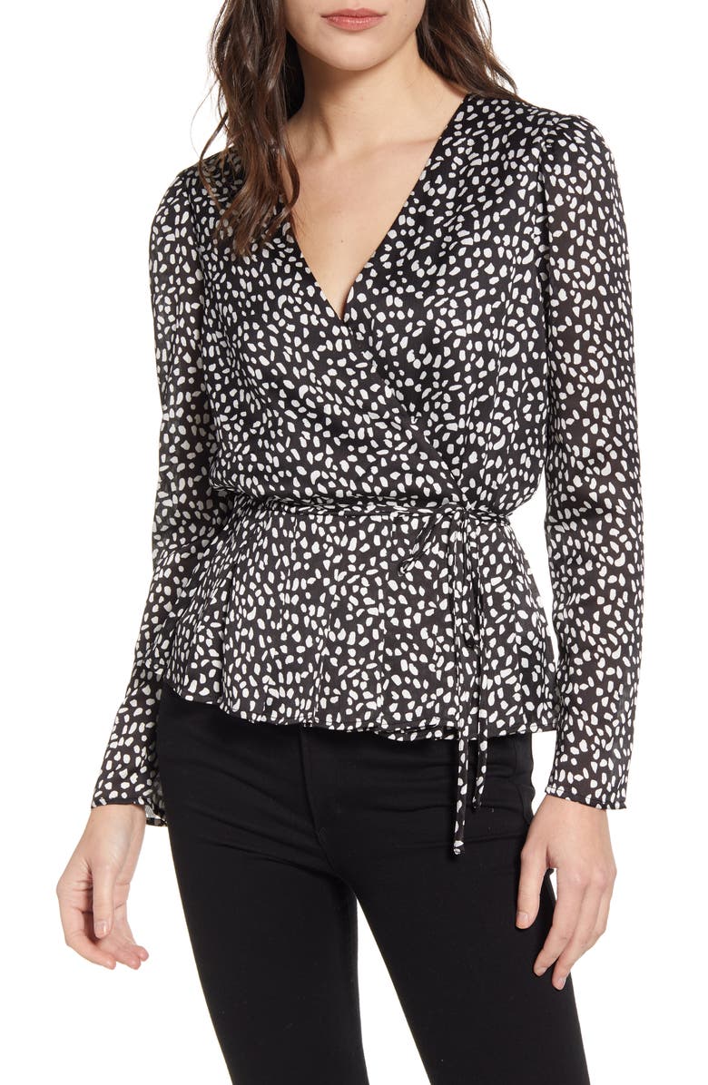 Chelsea28 Long Sleeve Pleated Wrap Top, Main, color,