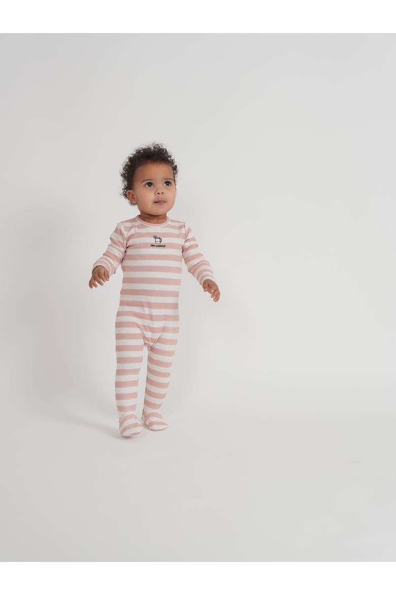 Striped Ribbed Long Sleeve Footed Romper, Alternate, color, Pink