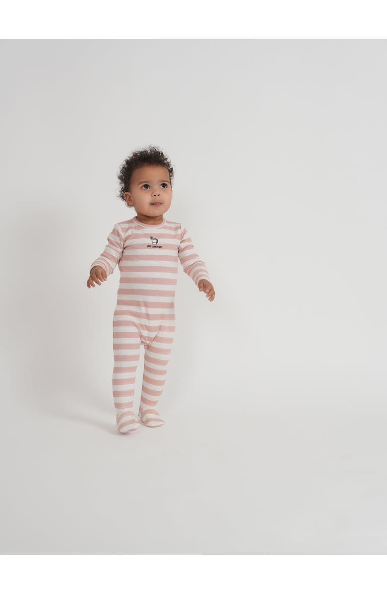 Whipped Cocoa Striped Ribbed Long Sleeve Footed Romper, Alternate, color, Pink