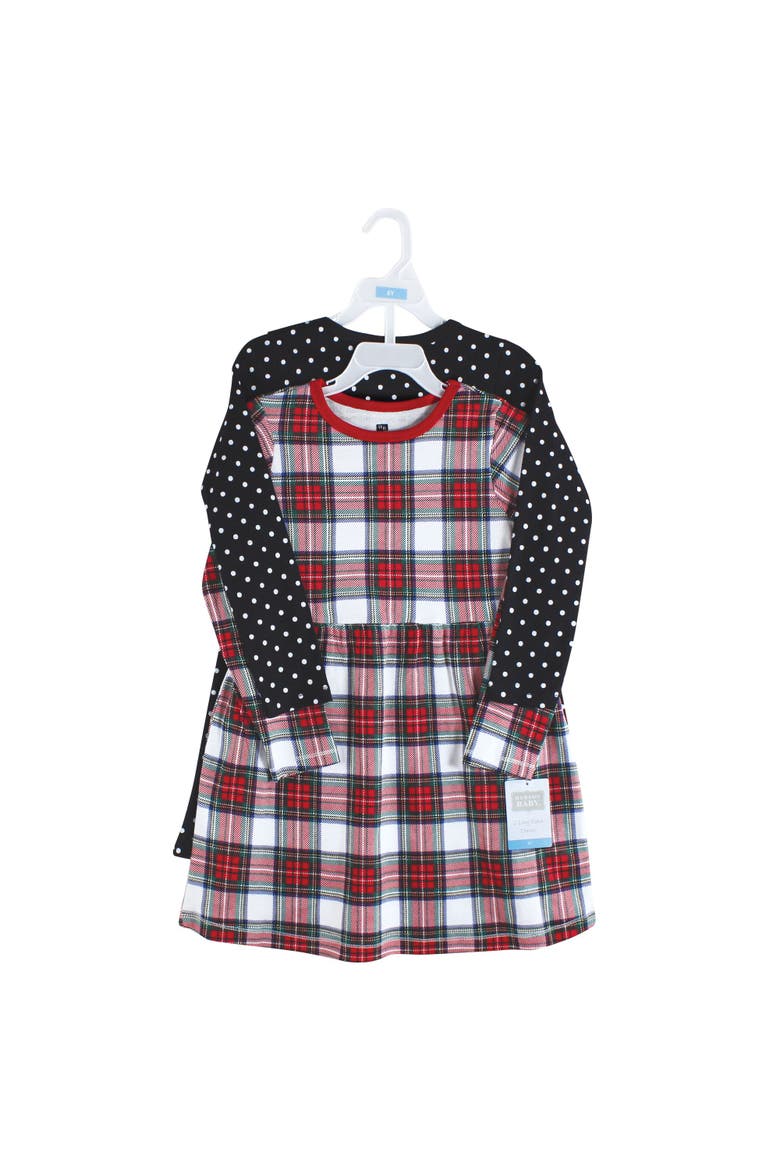 Two-Piece Set of Long-Sleeve Dresses, Alternate, color, Black White Tartan
