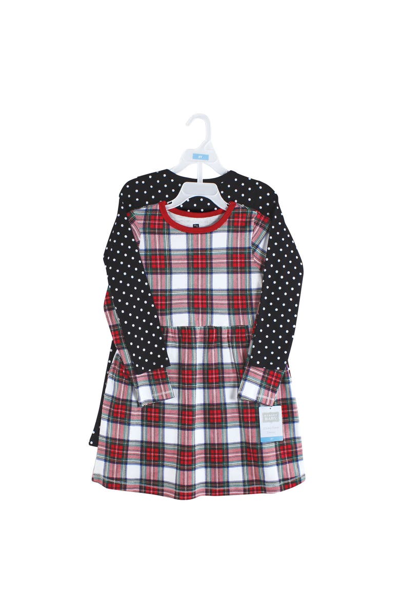 Hudson Baby Two-Piece Set of Long-Sleeve Dresses, Alternate, color, Black White Tartan