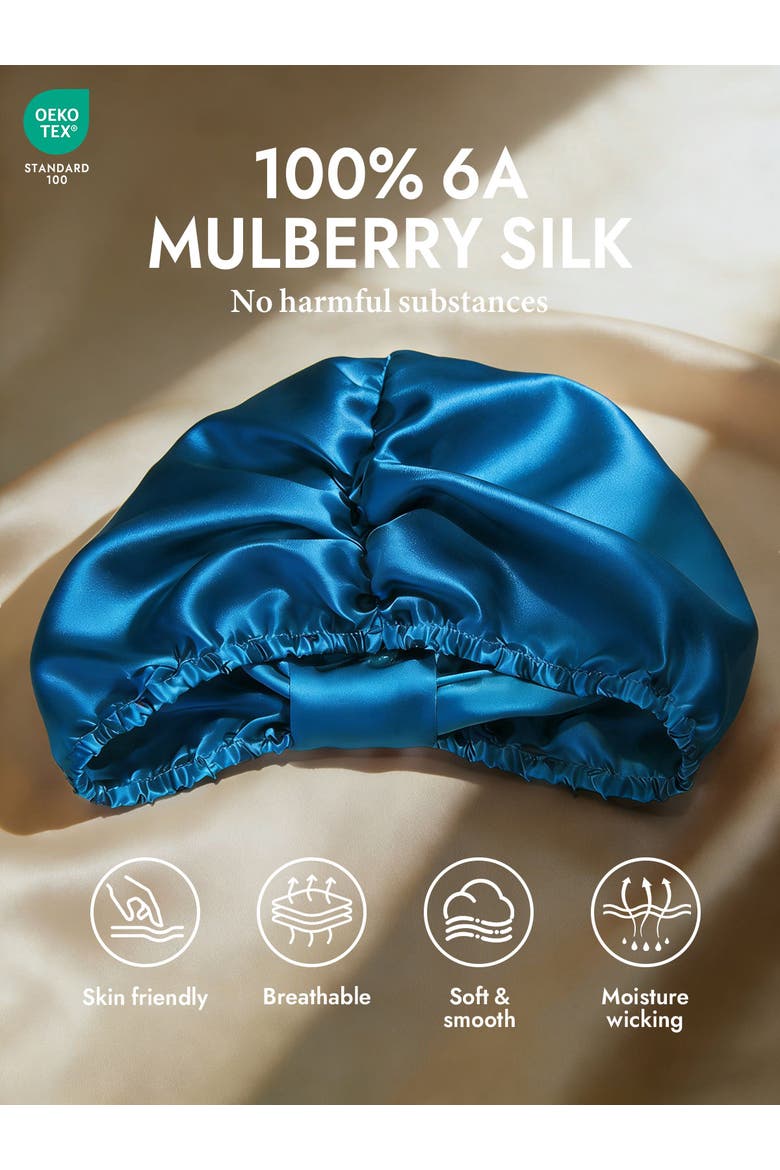 100% Mulberry Silk Sleep Bonnet, Alternate, color, Teal