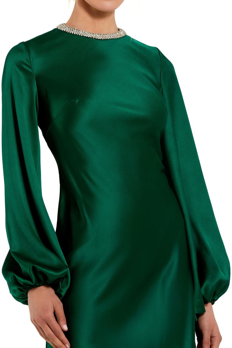 Petite Crystal Embellished High Neck Satin Dress, Alternate, color, Emerald
