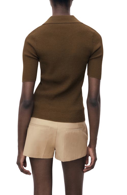 Mango Fine Knit Sweater With Shirt Collar In Brown