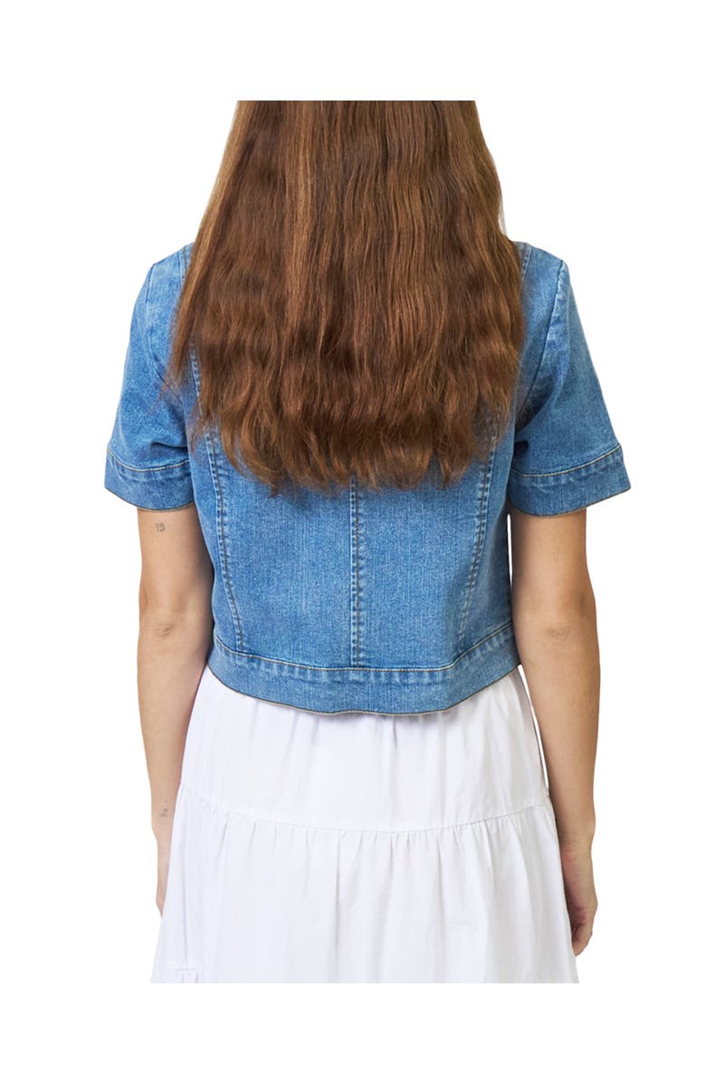 Central Park West Serena Short Sleeve Denim Jacket, Alternate, color, Medium Wash