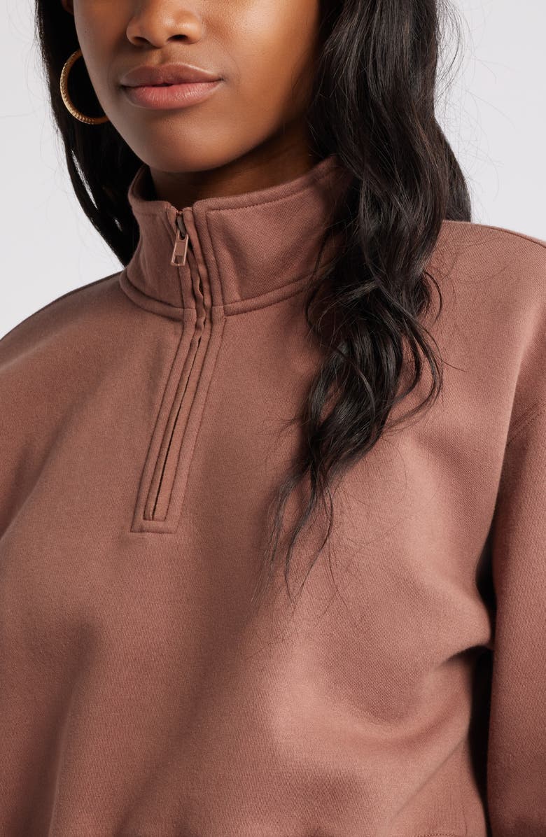 BP. Quarter Zip Fleece Detail Sweatshirt, Alternate, color, Brown Topaz
