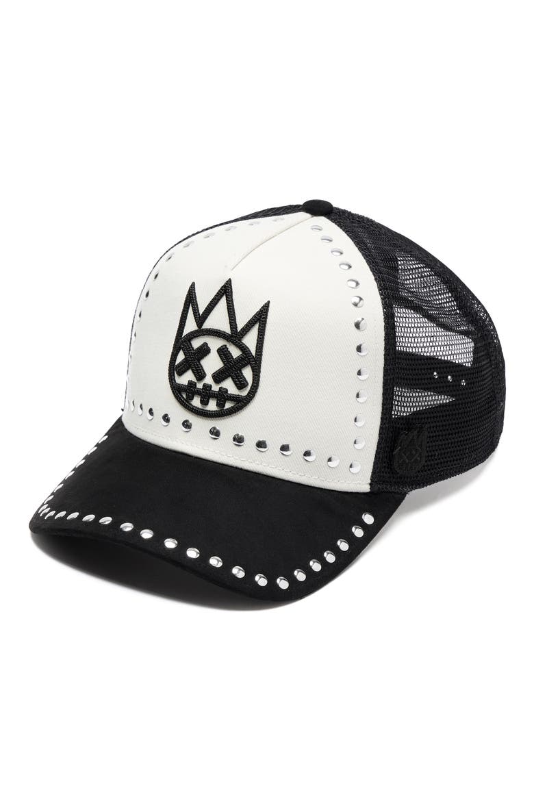 Studded Mesh Back Trucker Baseball Cap, Alternate, color, BLACK/ WHITE