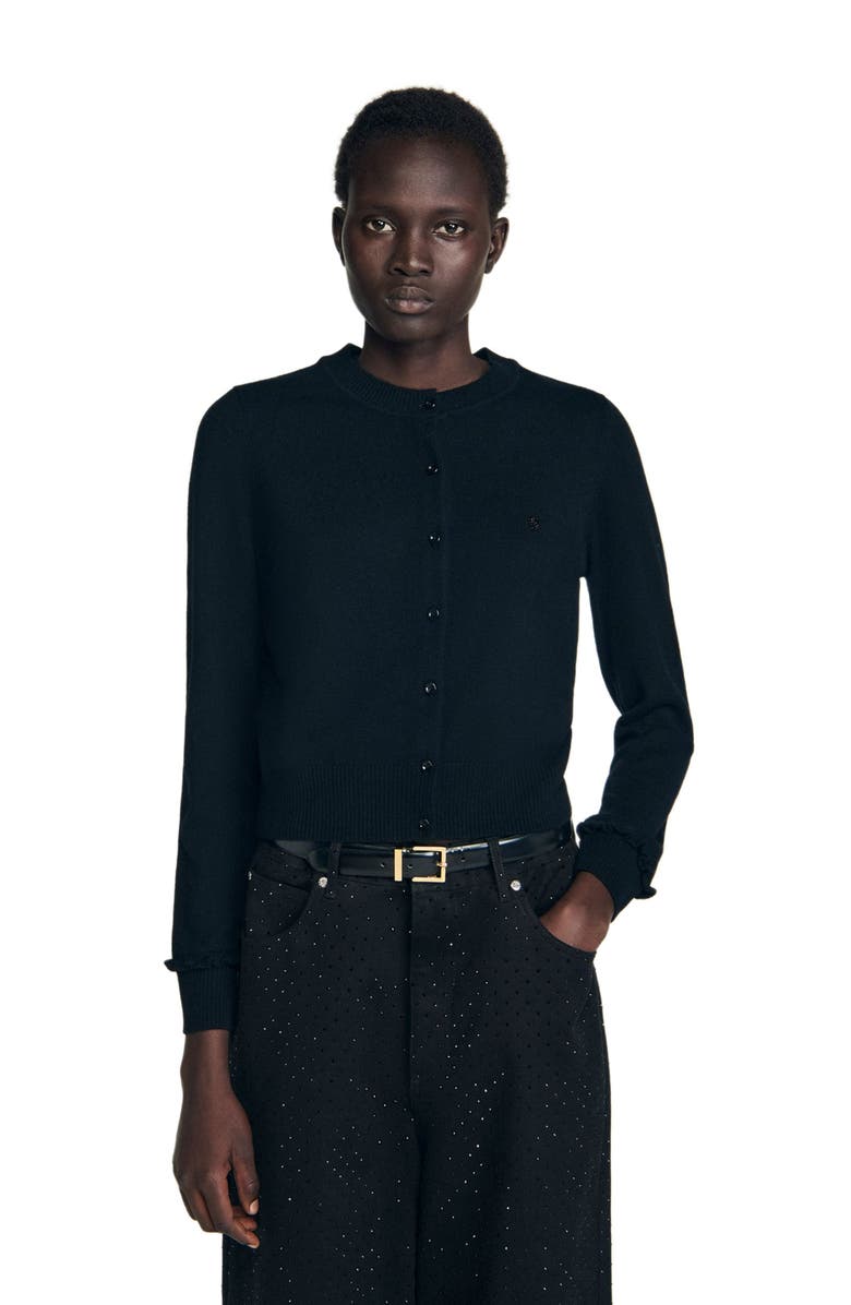 SANDRO Ruffled cardigan, Main, color, Black