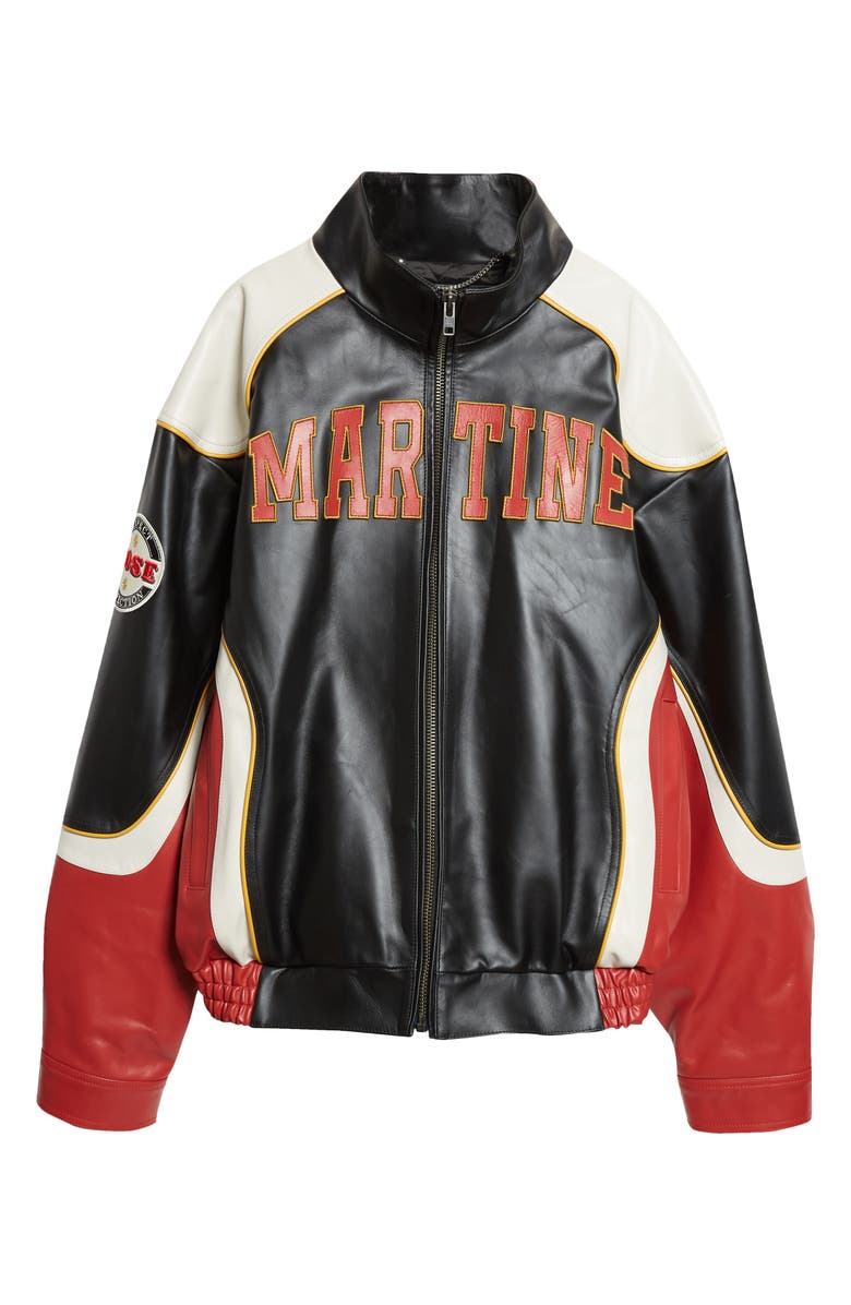 Martine Rose Bowl Game Oversize Colorblock Leather Jacket, Alternate, color, Black Red