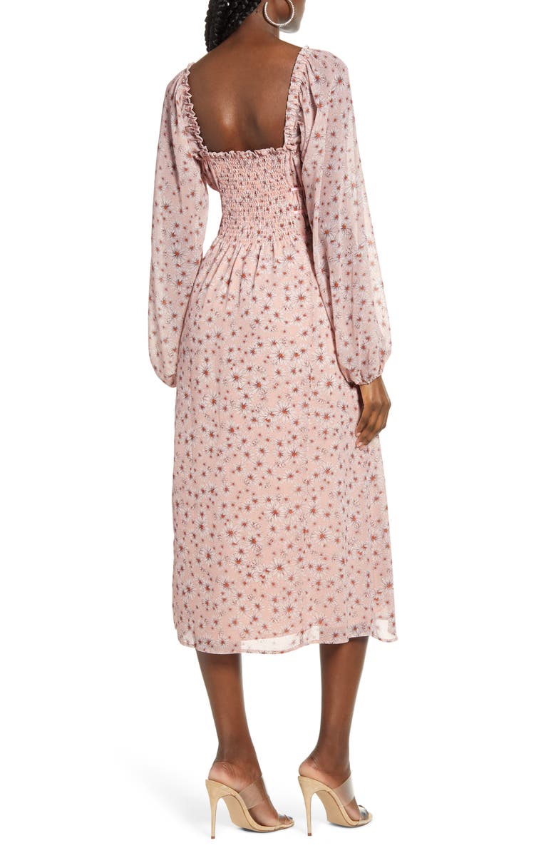 WAYF x Influencing in Color Liza Smocked Long Sleeve Midi Dress, Alternate, color, 