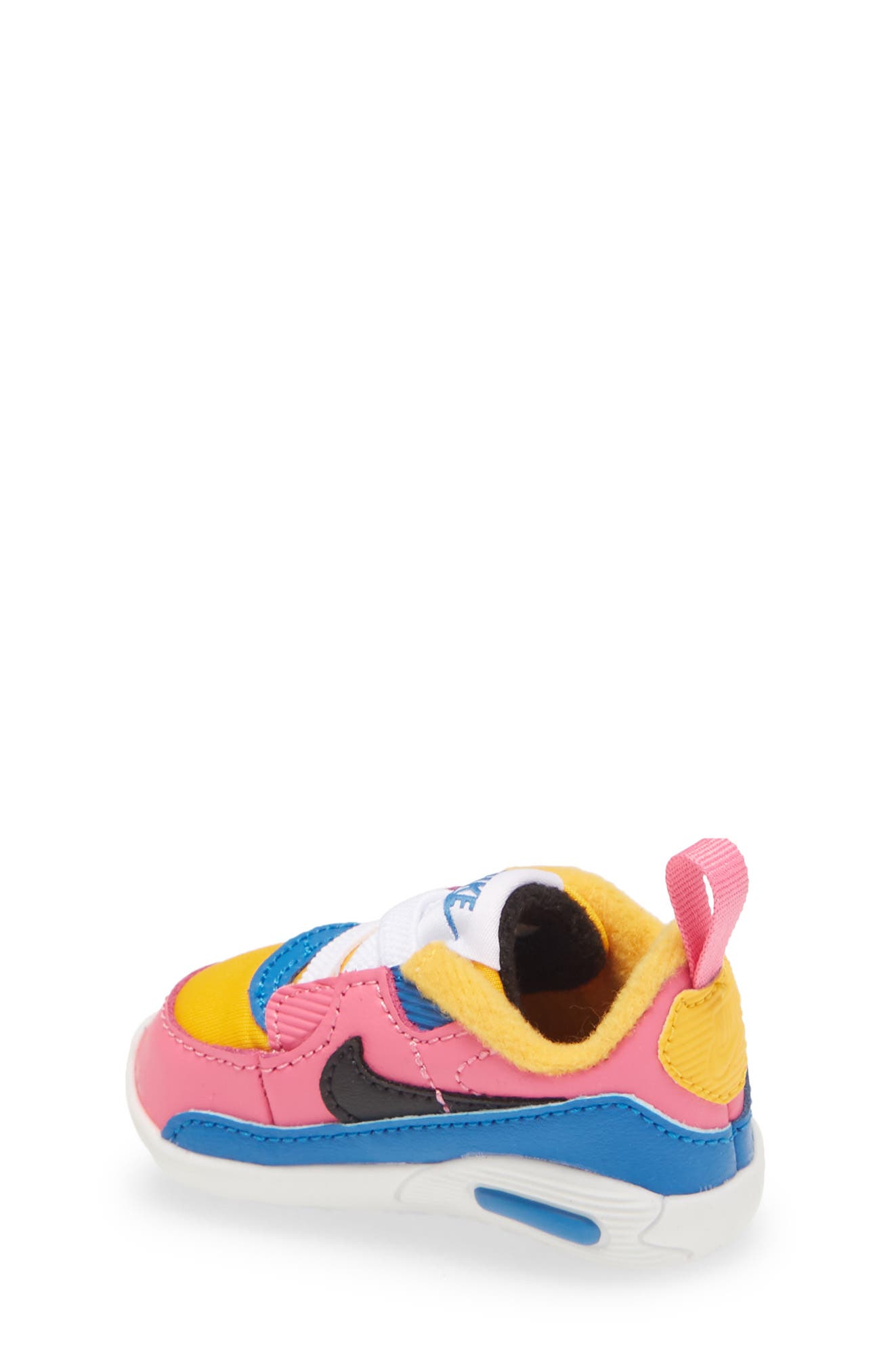 Air Max 90 Crib Sneaker, Alternate, color, YELLOW/ BLACK-BLUE-PINKSICLE