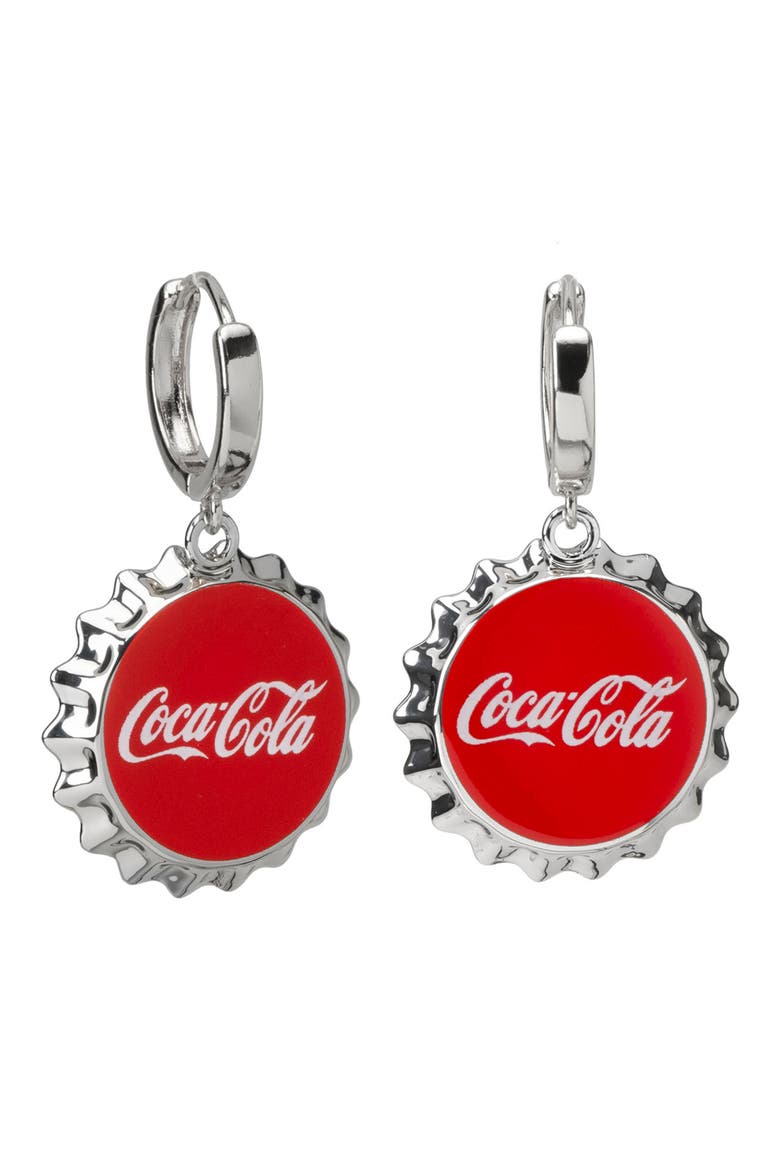Coca Cola Cap Drop Earrings, Main, color, RED