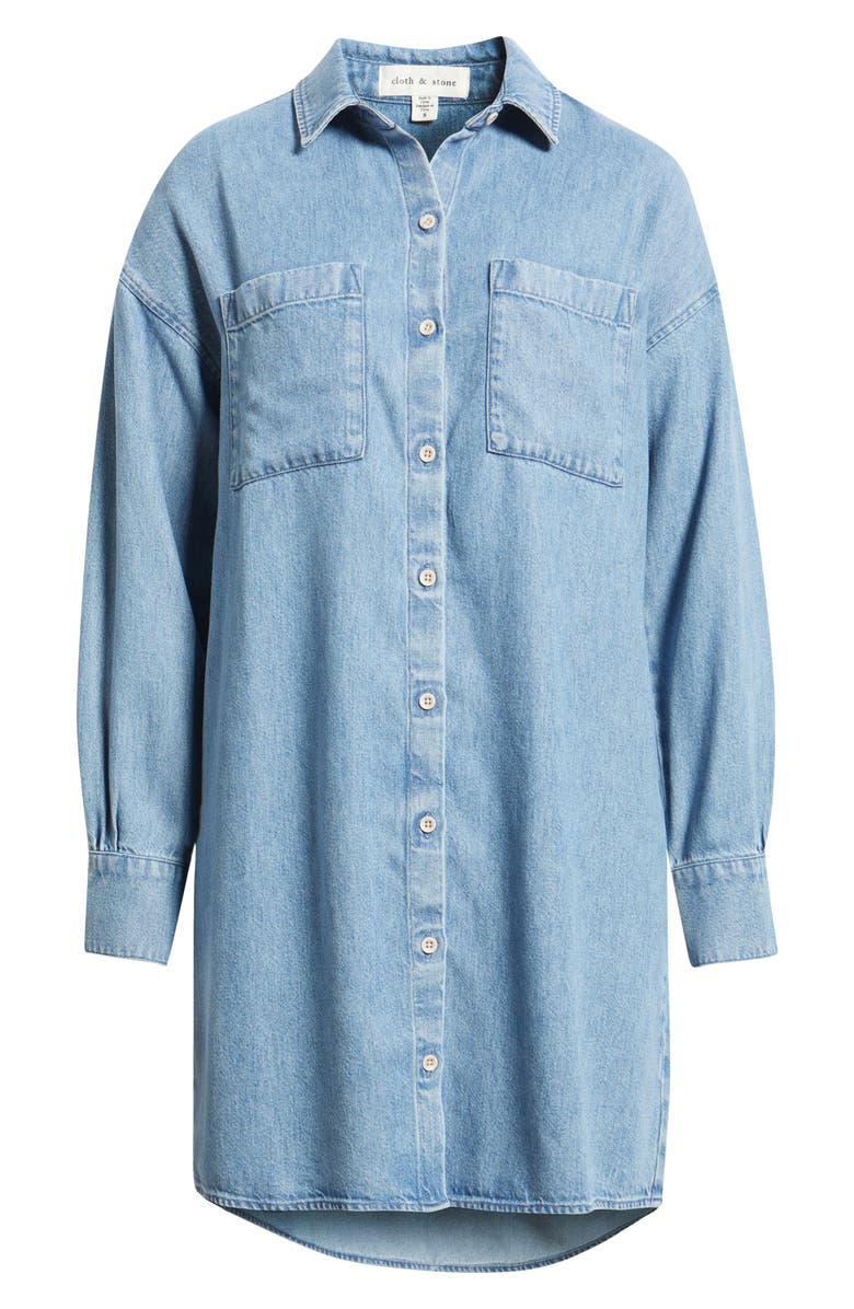 Cloth & Stone Long Sleeve Denim Button-Up Shirtdress, Alternate, color, Night Tides Wash