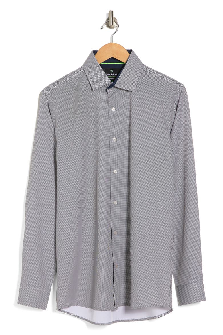 Performance Mini Plaid Button-Down Dress Shirt, Alternate, color, BLACK