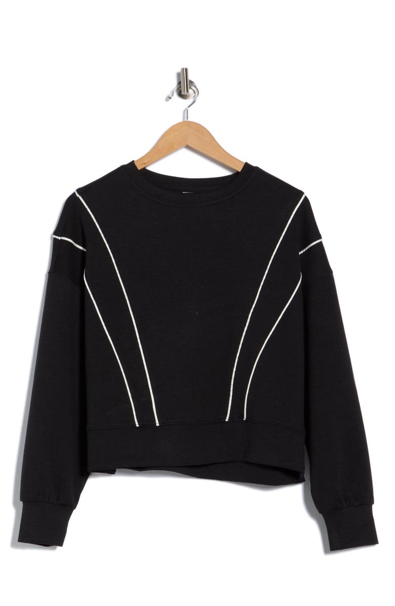 YOGALICIOUS High Society Scuba Crop Sweatshirt, Alternate, color, Black/ White Pipping