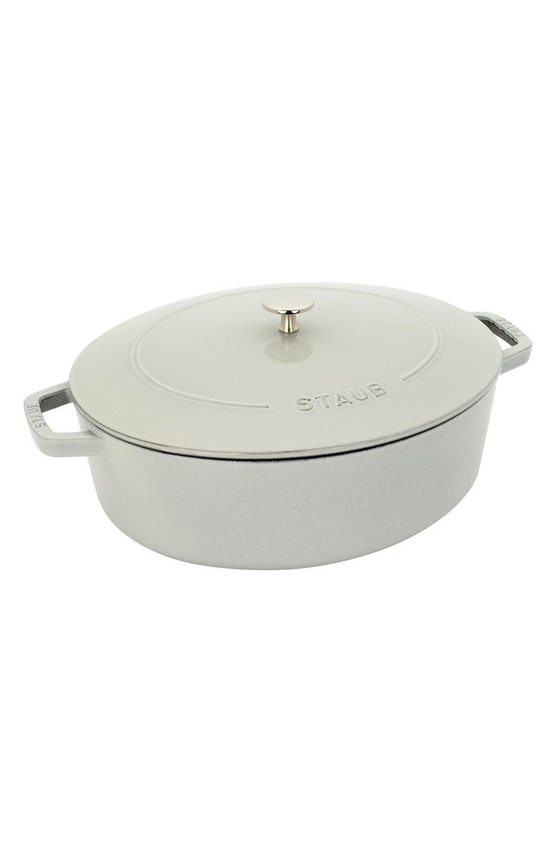 Staub 6.25-Quart Enameled Cast Iron Shallow Oval Dutch Oven, Main, color, White Truffle