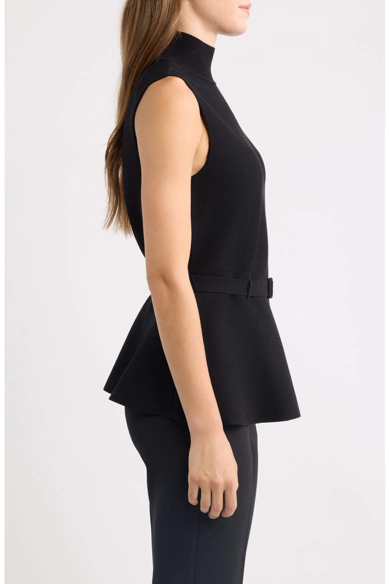 Sleeveless Belted Peplum Sweater, Alternate, color, ANNE BLACK
