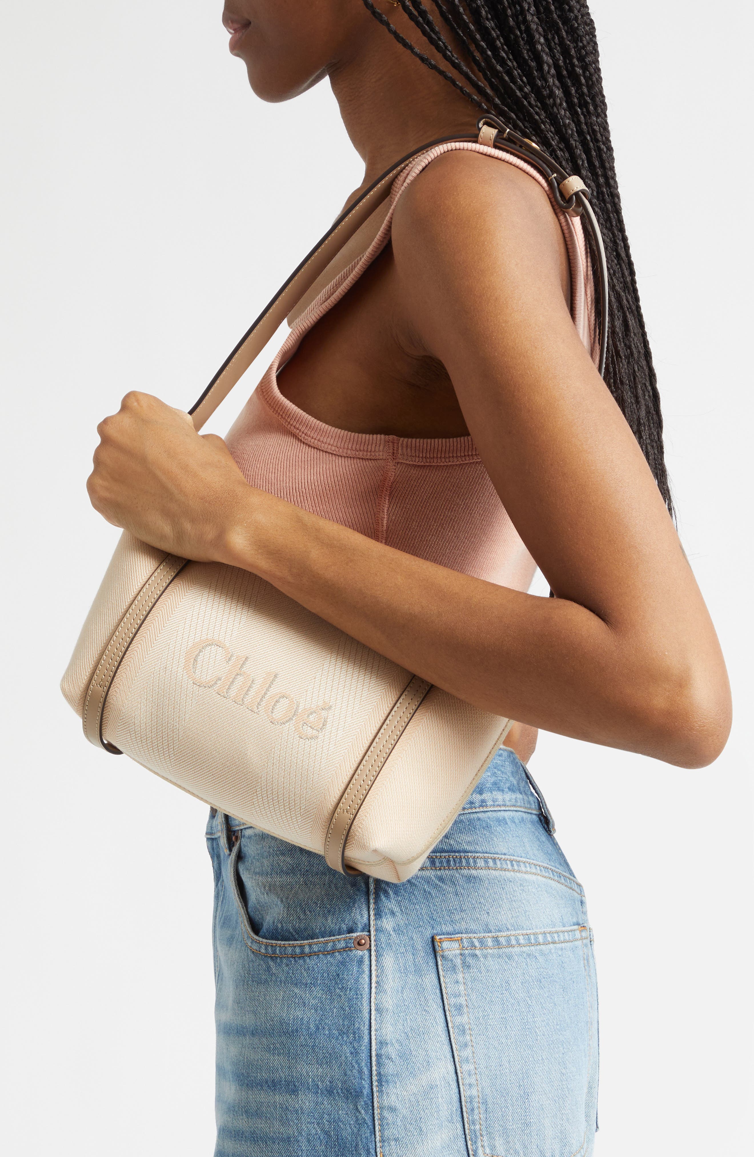 Chloé Carry Canvas Shoulder Bag, Alternate, color, Blushy Beige