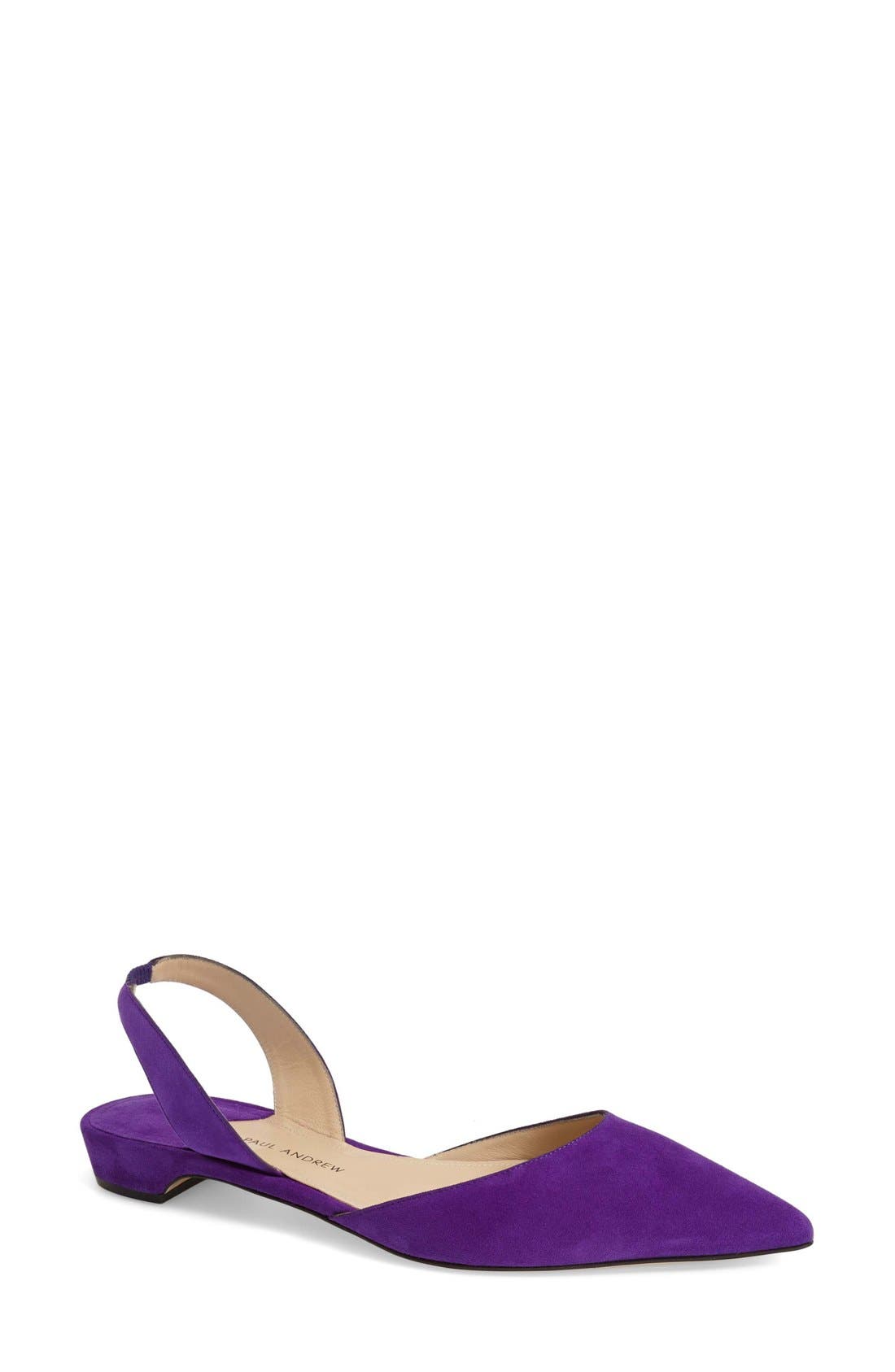 'Rhea' Slingback Flat, Main, color, PURPLE SUEDE