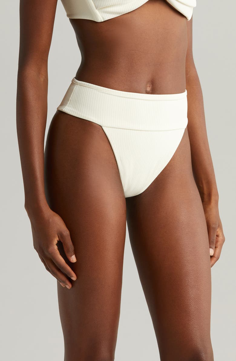 MONTCE Tamarindo Rib High Cut Bikini Bottoms, Alternate, color, Cream Rib
