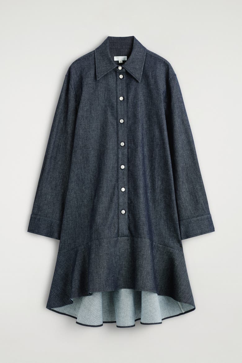 Flared Denim Mini Shirt Dress, Alternate, color, INDIGO