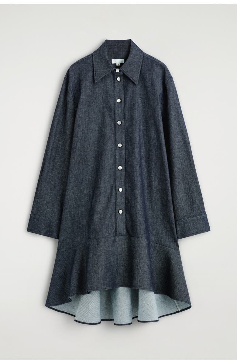 COS Flared Denim Mini Shirt Dress, Alternate, color, Indigo
