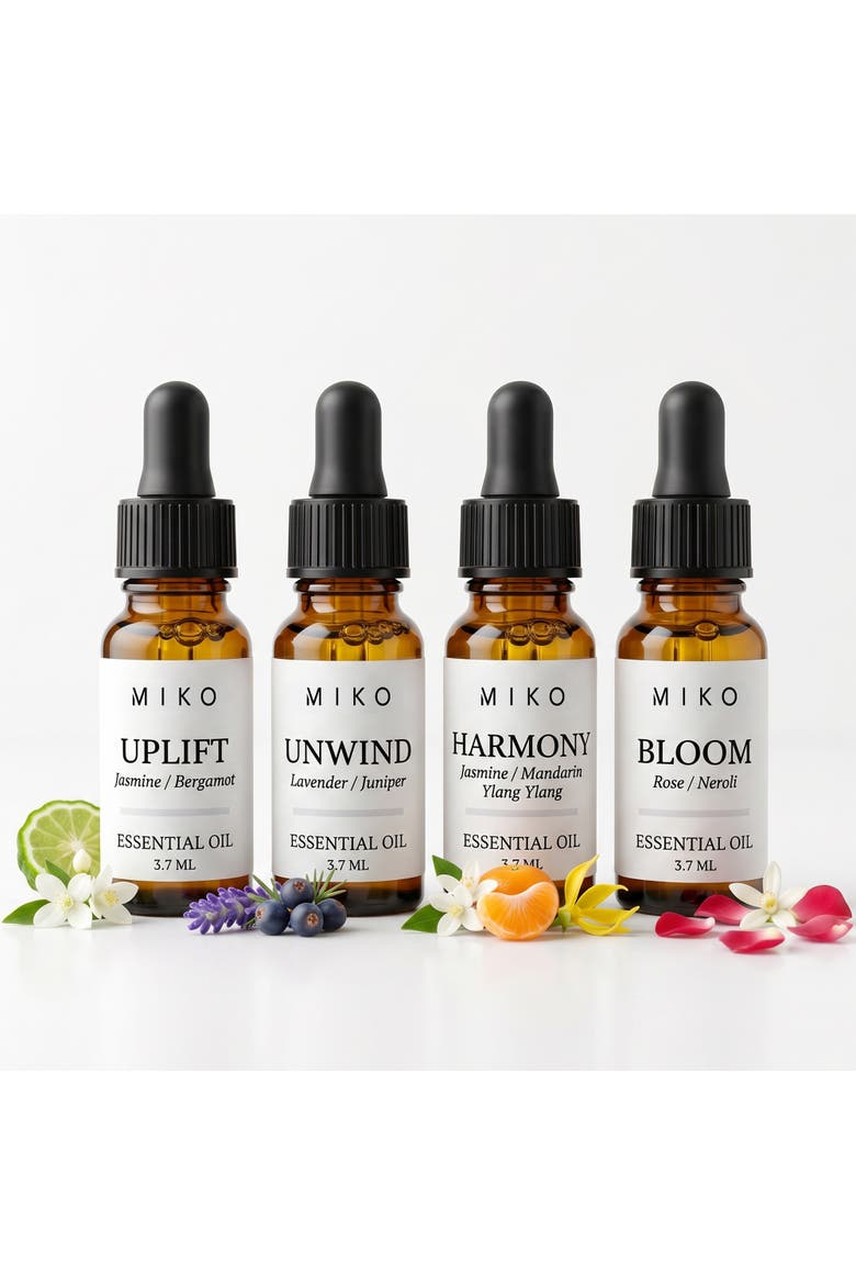Essential Oil Discovery Set 4 Organic Aromatherapy Blends 4 x 3.7ml, Main, color, Clear