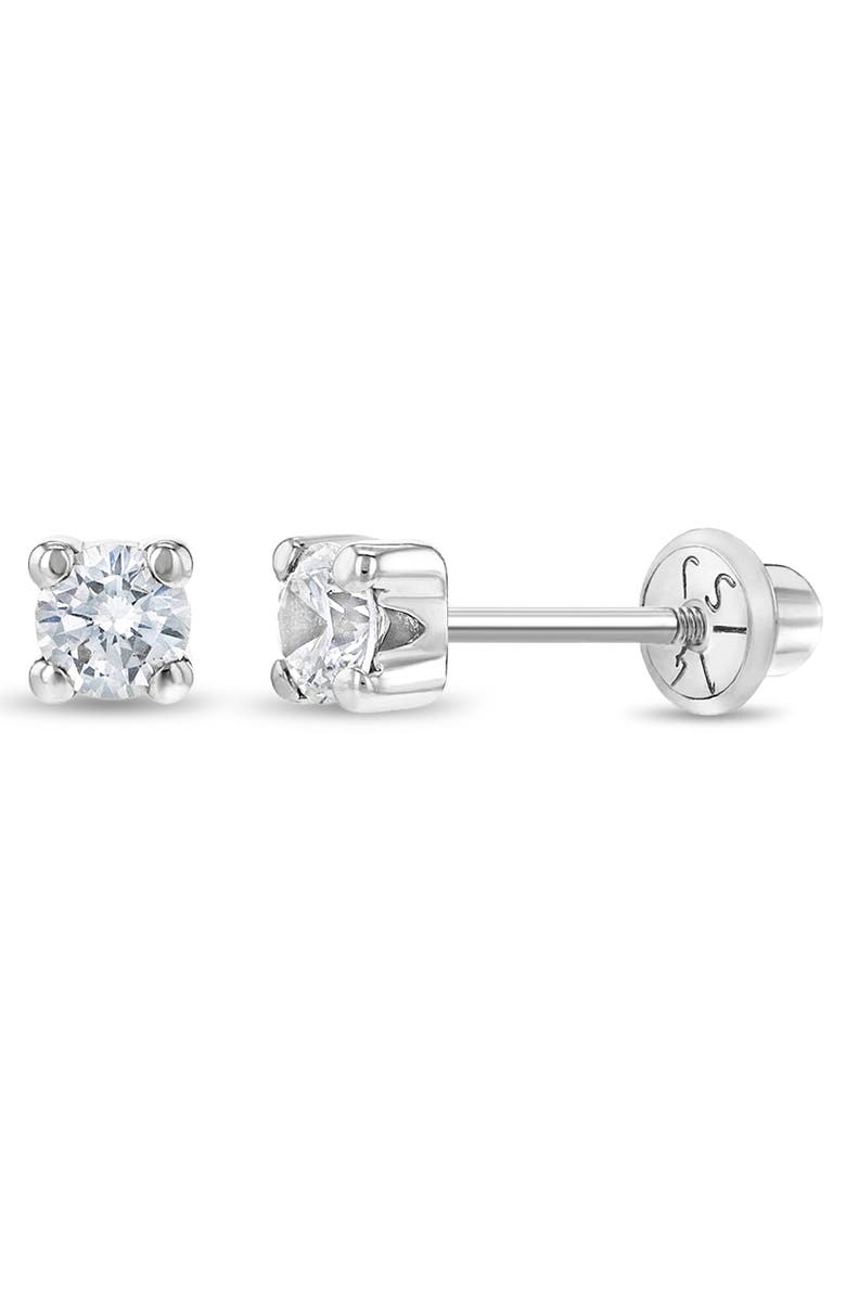 In Season Jewelry 14k Square Set Cubic Zirconia Solitaire Earrings, Main, color, Silver