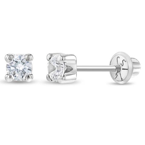 14k Square Set Cubic Zirconia Solitaire Earrings