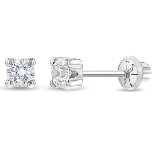 In Season Jewelry 14k Square Set Cubic Zirconia Solitaire Earrings in Silver at Nordstrom, Size Large