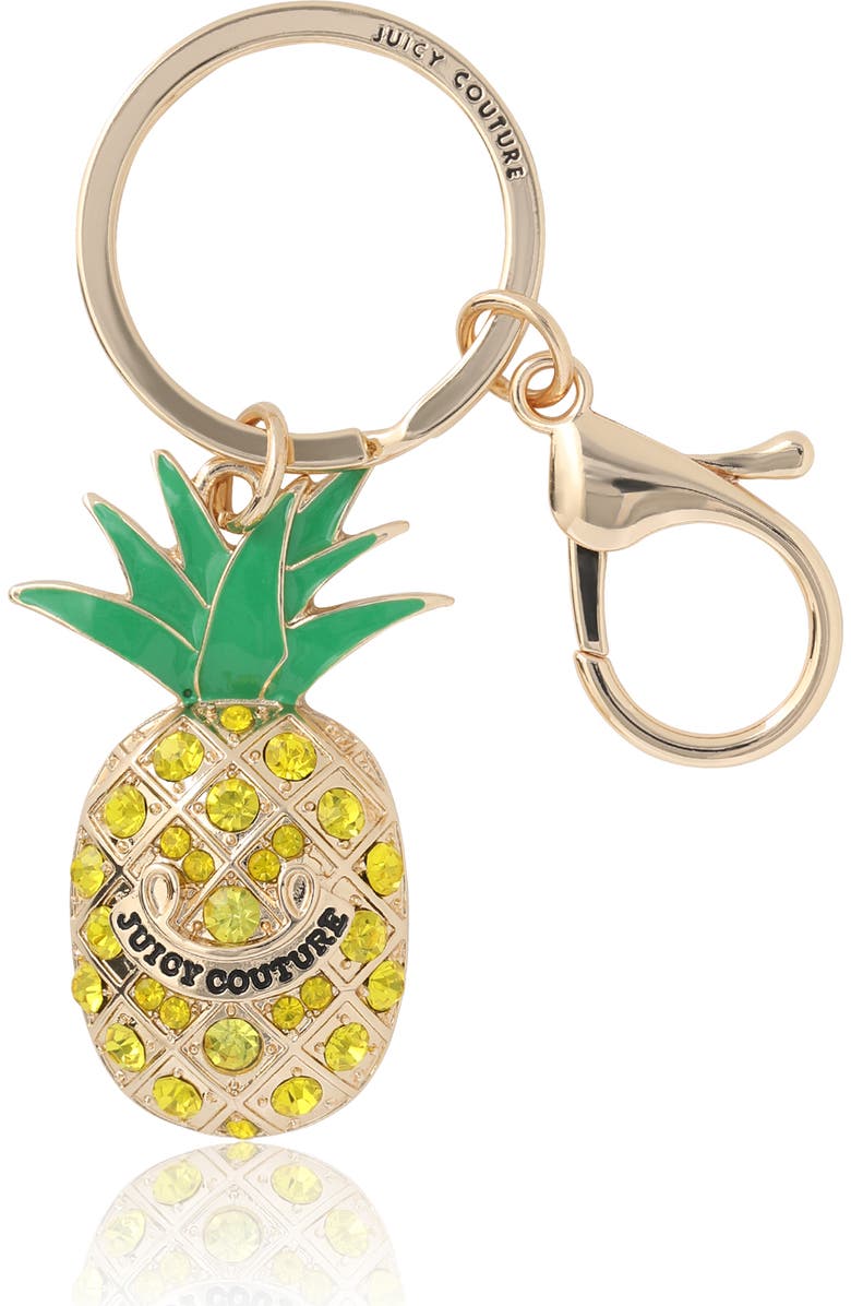 Juicy Couture Crystal Pineapple Keychain, Gold-Tone with Green Enamel Leaves, Main, color, Multicolor