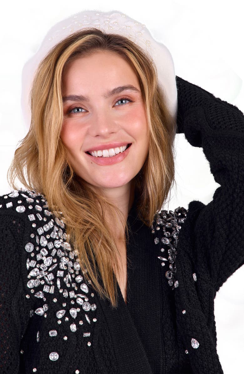 SAACHI Faux Pearl Embellished Beret, Alternate, color, Ivory