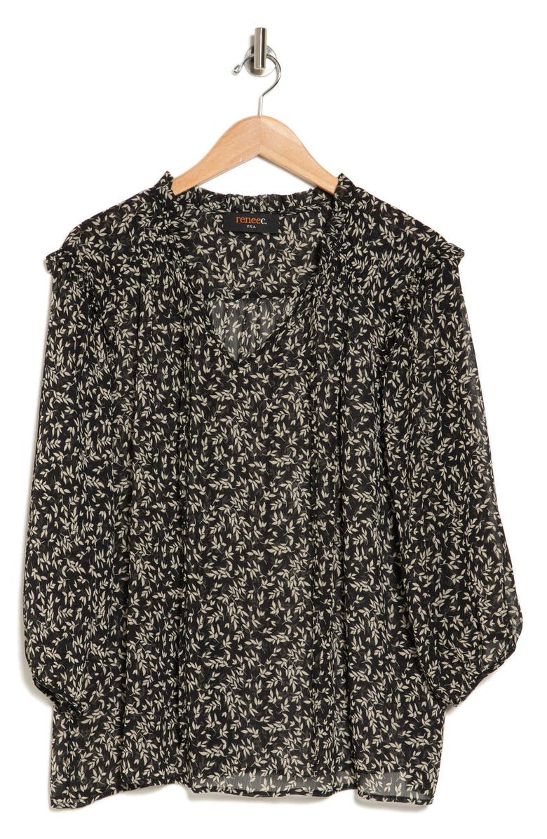 Renee C Floral Print Long Sleeve Sheer Blouse, Alternate, color,