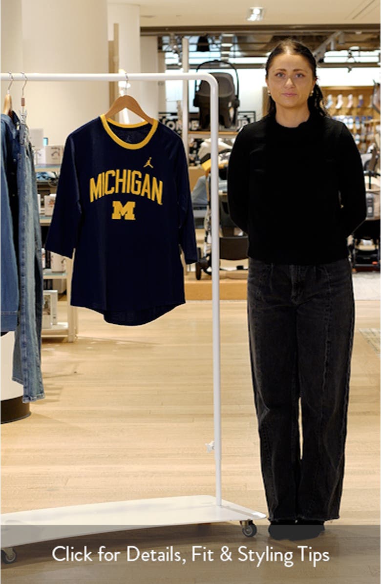Women's Jordan Brand Navy Michigan Wolverines Tri-Blend Raglan 3/4 Sleeve Top, sales video thumbnail