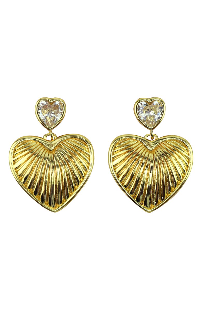 Panacea Crystal Textured Heart Drop Earrings, Main, color, Gold