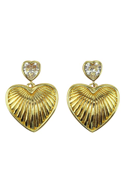 Crystal Textured Heart Drop Earrings