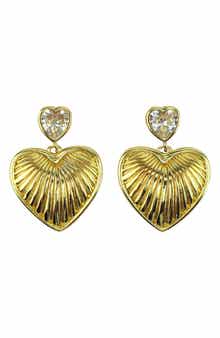 Panacea Crystal Textured Heart Drop Earrings
