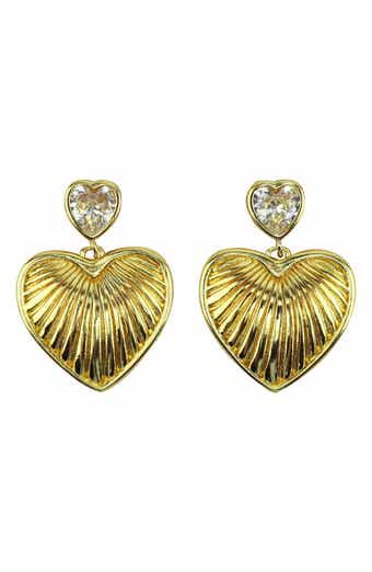 Panacea Crystal Textured Heart Drop Earrings